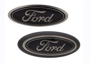 Ford F-150 Emblem Kit - Front/Rear - Ford Racing - Smoked Chrome Oval w/o Camera Provision - Black - `18-`23